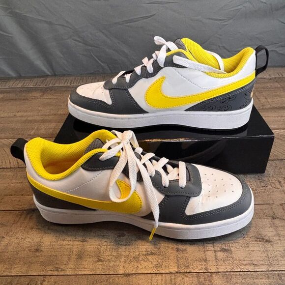Nike Court Borough Low 2 – Gray, White & Yellow Smiley – Size 6.5Y (Youth) - Picture 2 of 6